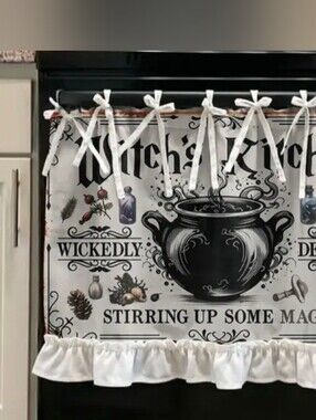 Witch's Kitchen Black Cauldron Decorative Oven Door Curtain Brand New